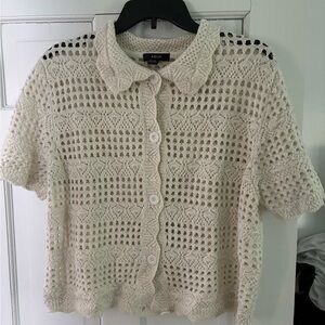 Aqua Cream Cropped Button Down Shirt with Peter Pan Collar size large